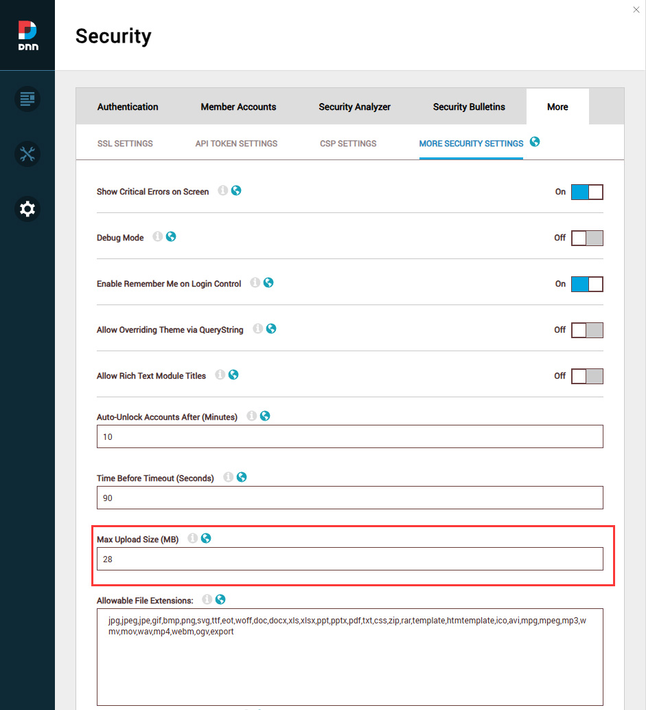 Adjust upload size limit