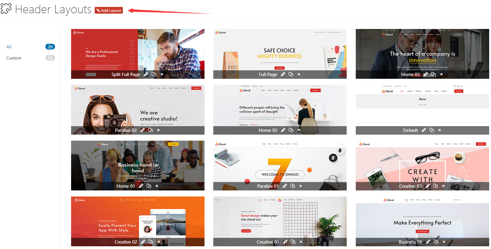 Header Layouts List