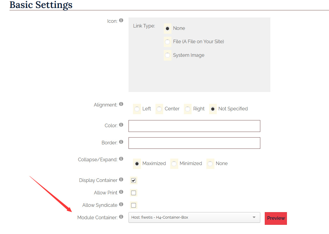 Module Container Settings