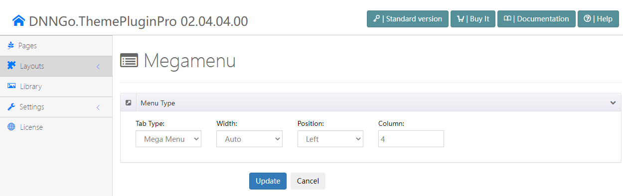 Mega Menu Settings Panel